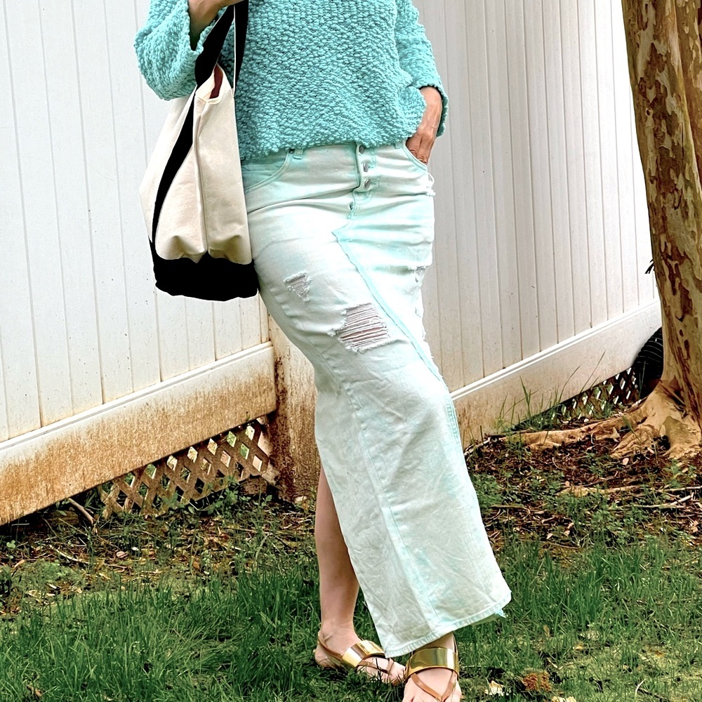 Sea Foam Denim Maxi Skirt